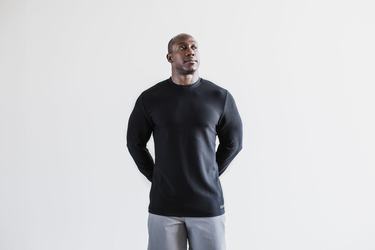 Nobull Waffle Men's Long Sleeves Black | Australia (VR9648)